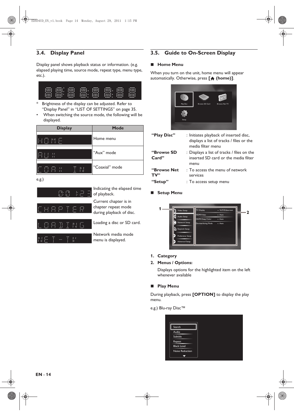 Display panel, Guide to on-screen display | Philips HTS3306/F8 User Manual | Page 14 / 56