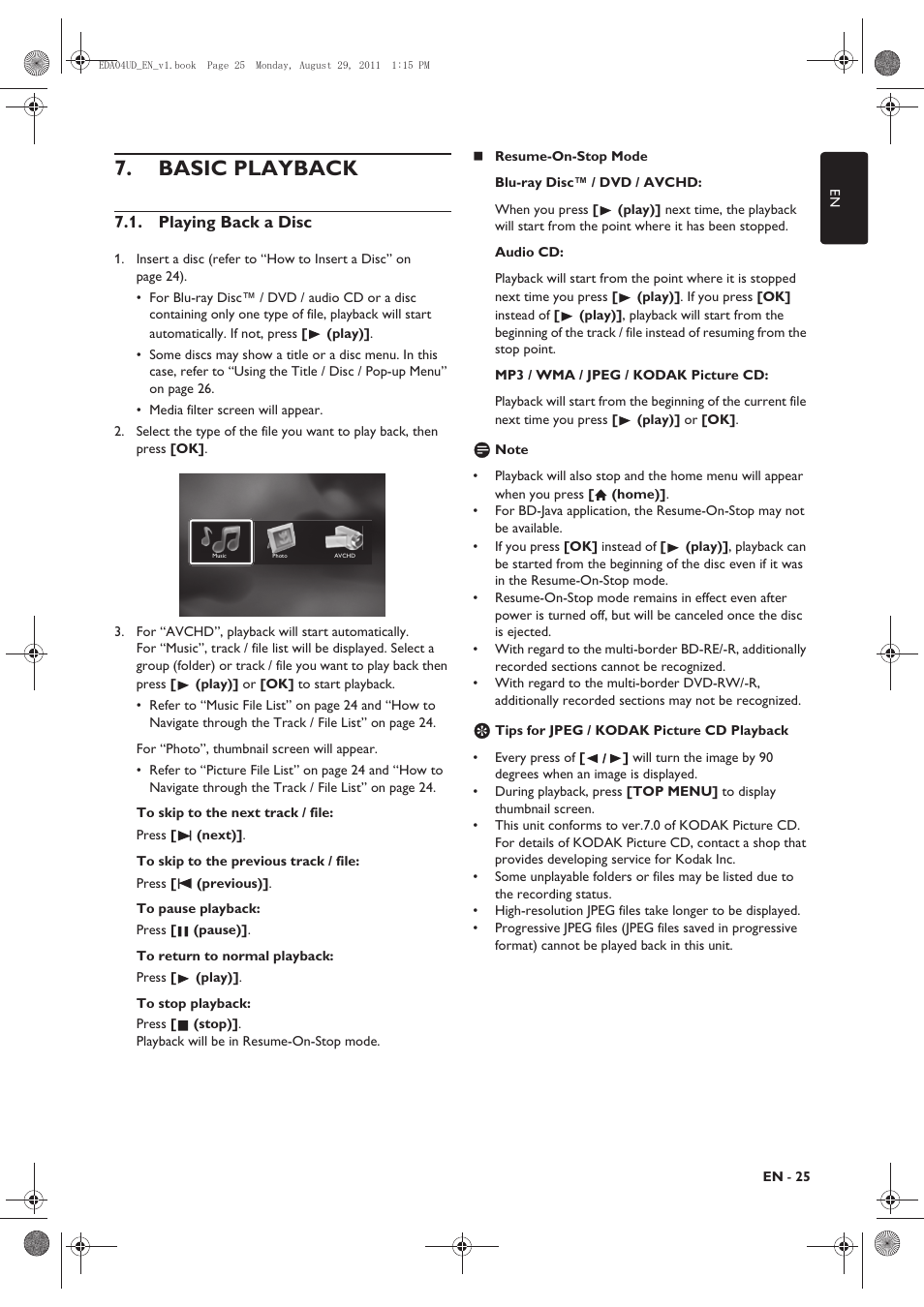 Basic playback, Playing back a disc | Philips HTS3306/F8 User Manual | Page 25 / 56