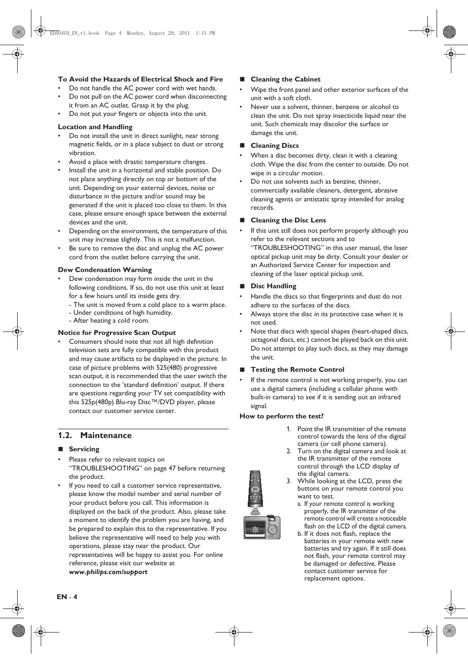 Maintenance | Philips HTS3306/F8 User Manual | Page 4 / 56