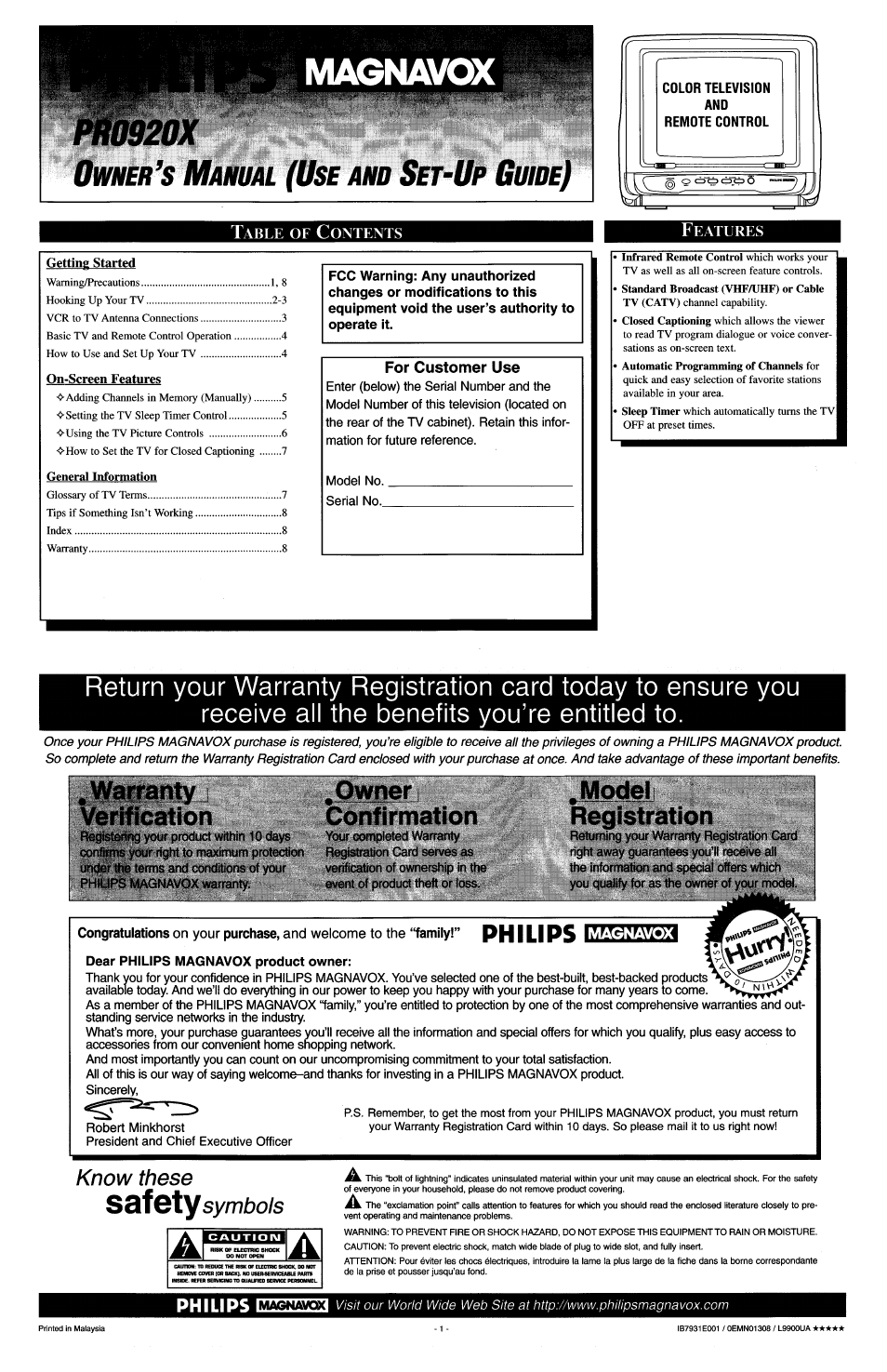 Philips PR 0920X User Manual | 8 pages