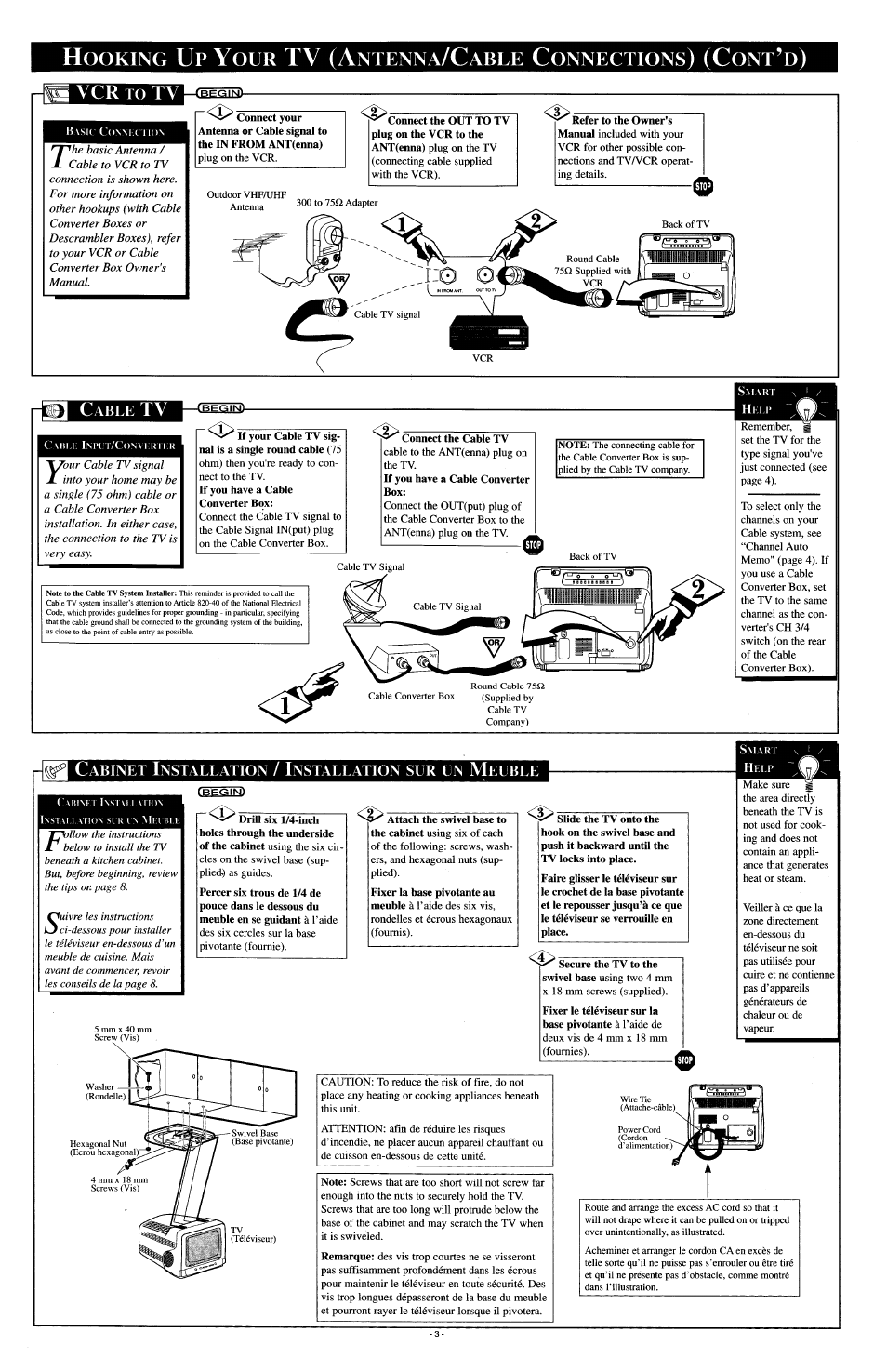 Your cable tv signal is a single round cable (75, Connect the cable tv, Ooking | Ntenna, Able, Onnections | Philips PR 0920X User Manual | Page 3 / 8