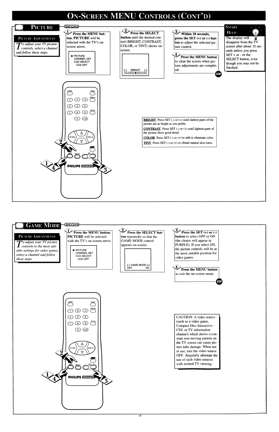 Press the select, Press the menu button, Cbegini | Press the set (-f) or (-), Menu c, Creen, Ontrols | Philips PR 0920X User Manual | Page 6 / 8