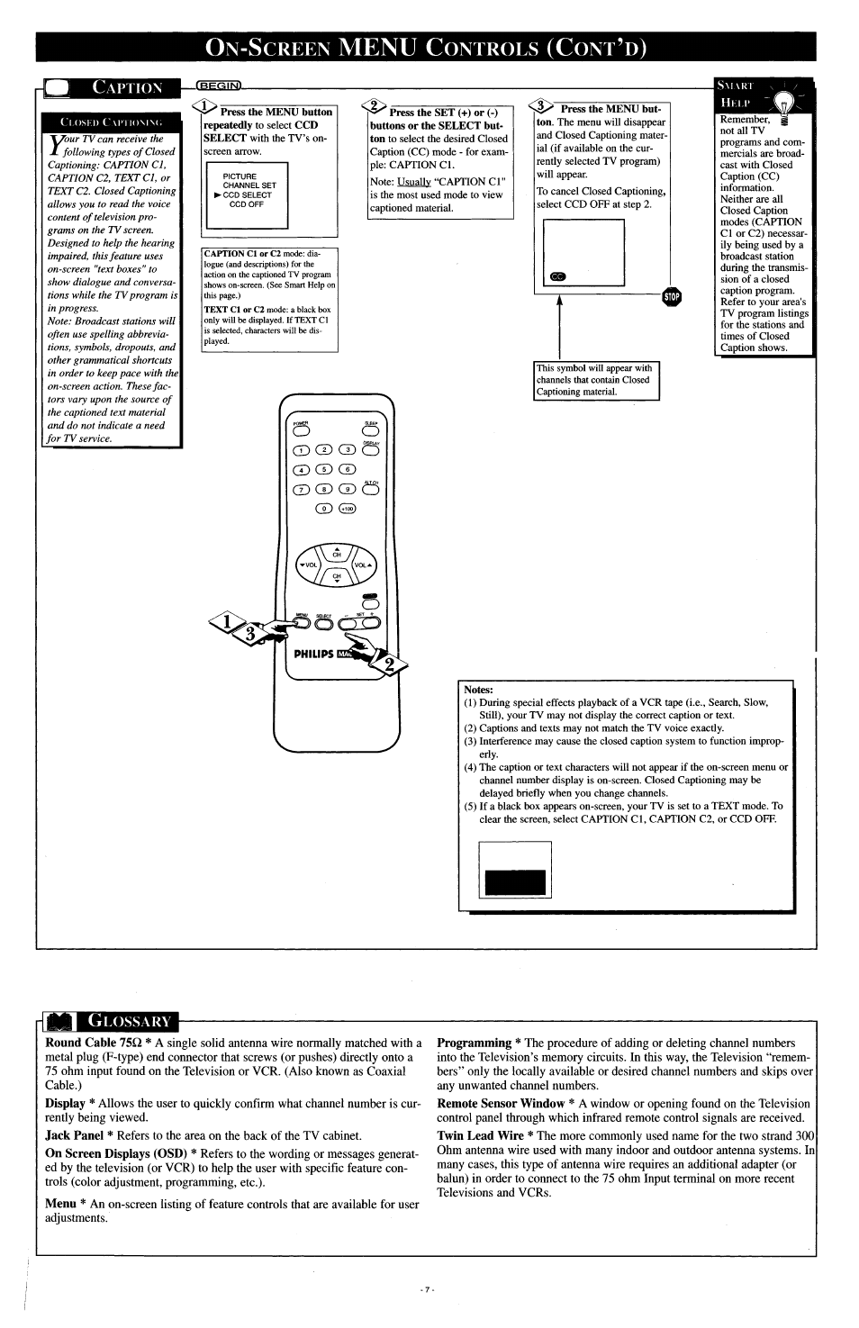 Notes, Menu c, Creen | Ontrols | Philips PR 0920X User Manual | Page 7 / 8