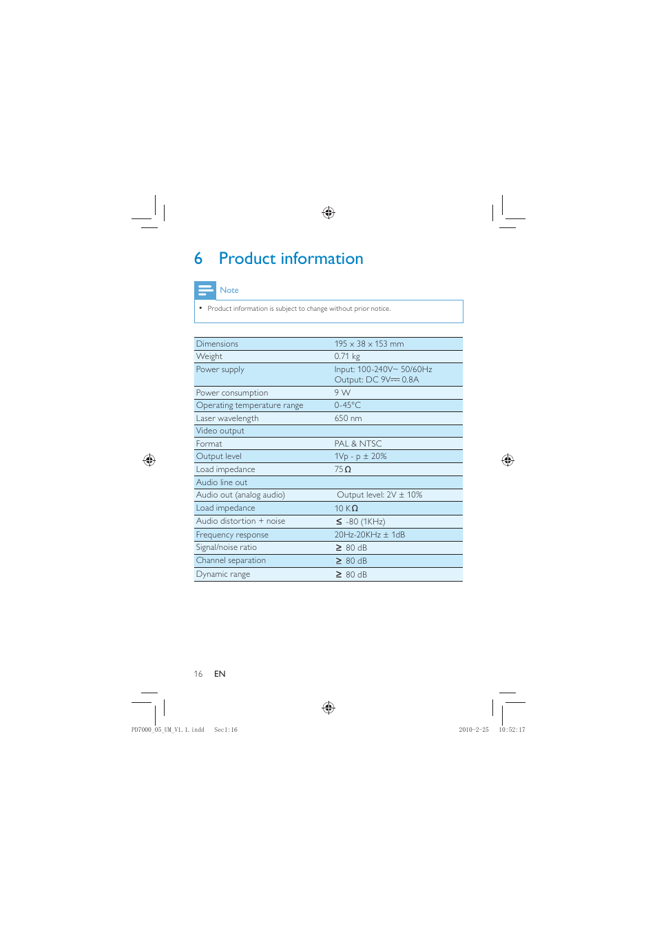 6 product information | Philips PD7000C User Manual | Page 15 / 18