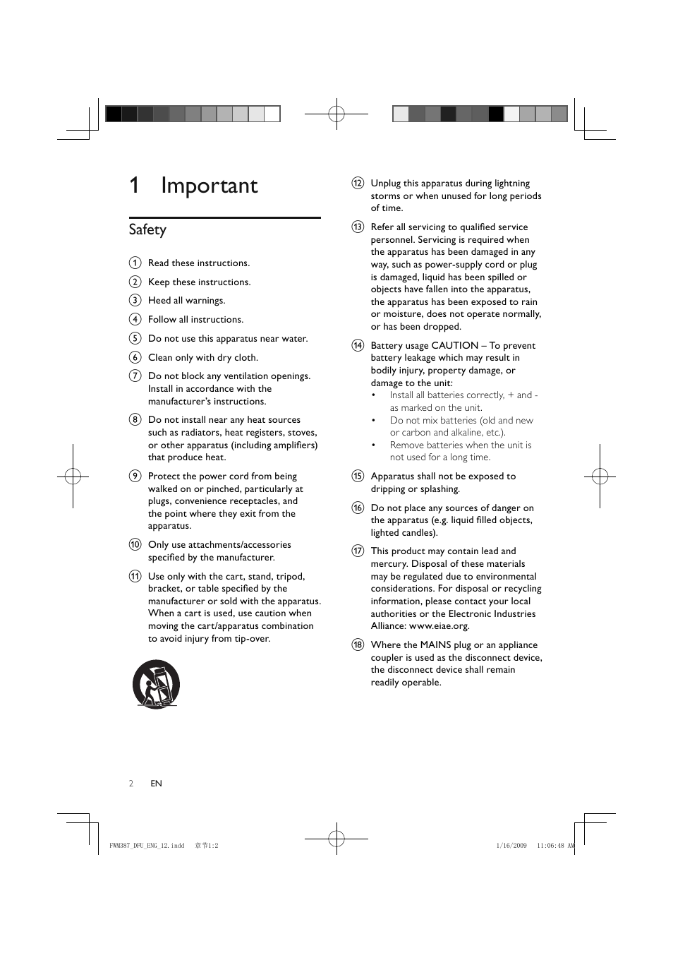 1 important, Safety | Philips FWM387/12 User Manual | Page 3 / 24