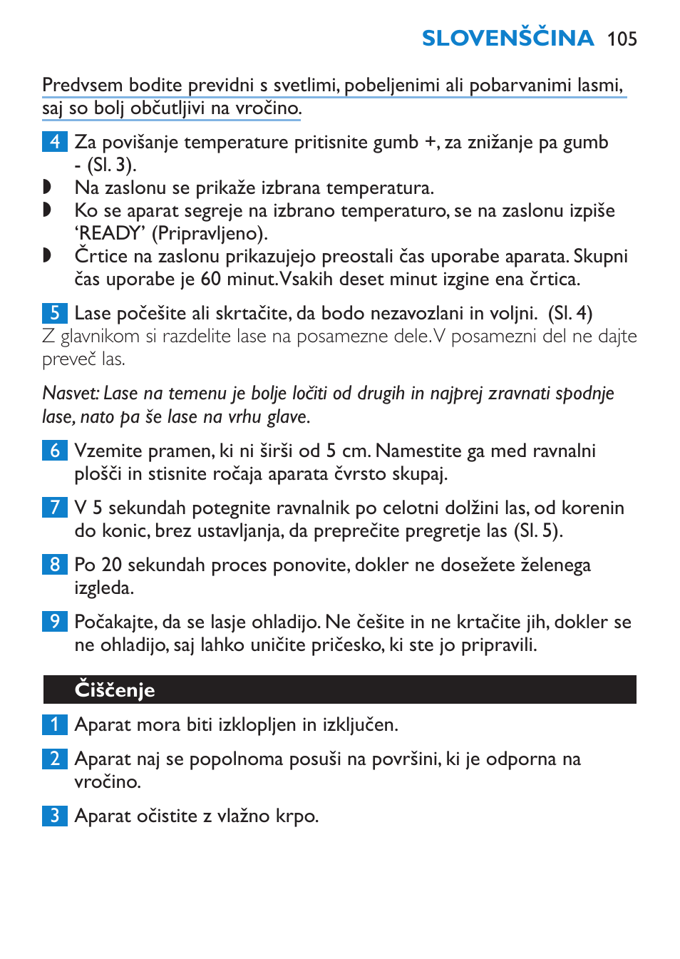 Čiščenje, Shranjevanje | Philips HP4669/05 User Manual | Page 105 / 124