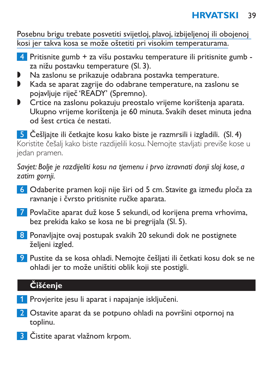 Čišćenje | Philips HP4669/05 User Manual | Page 39 / 124