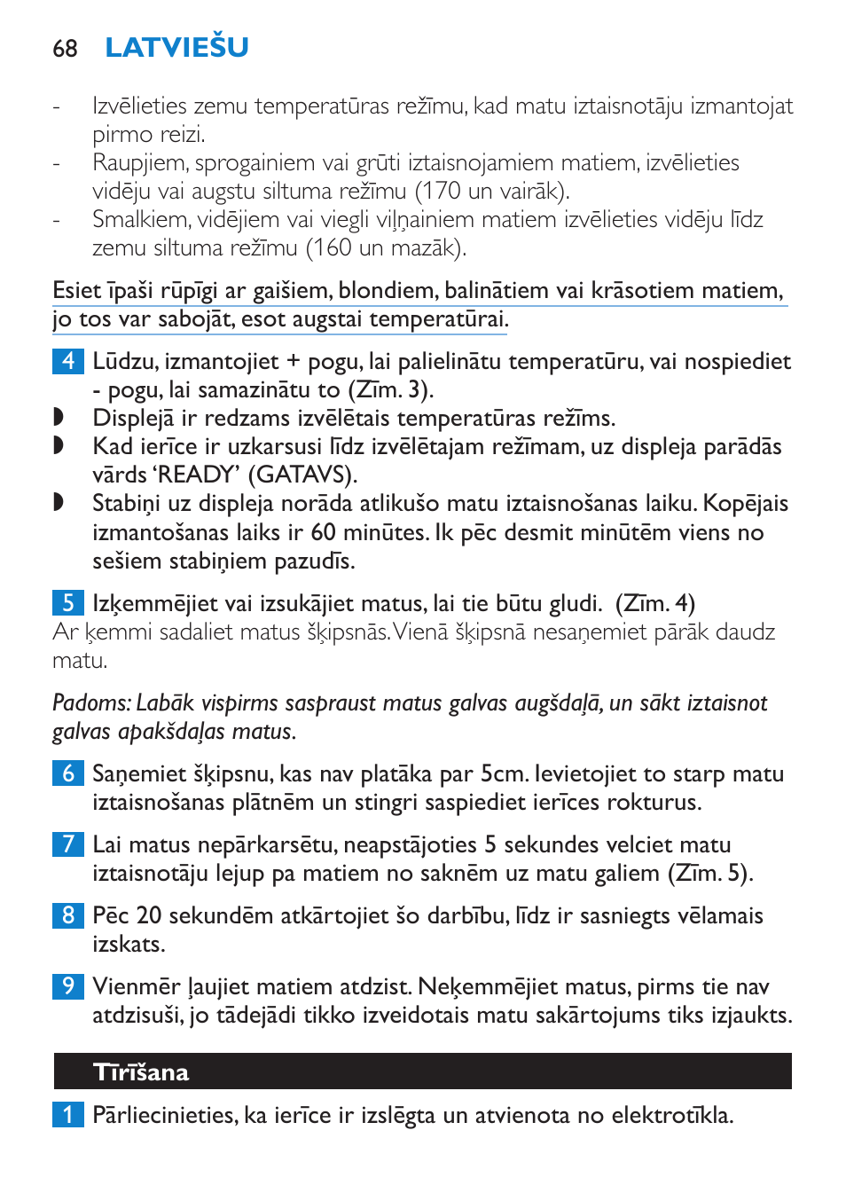 Tīrīšana | Philips HP4669/05 User Manual | Page 68 / 124