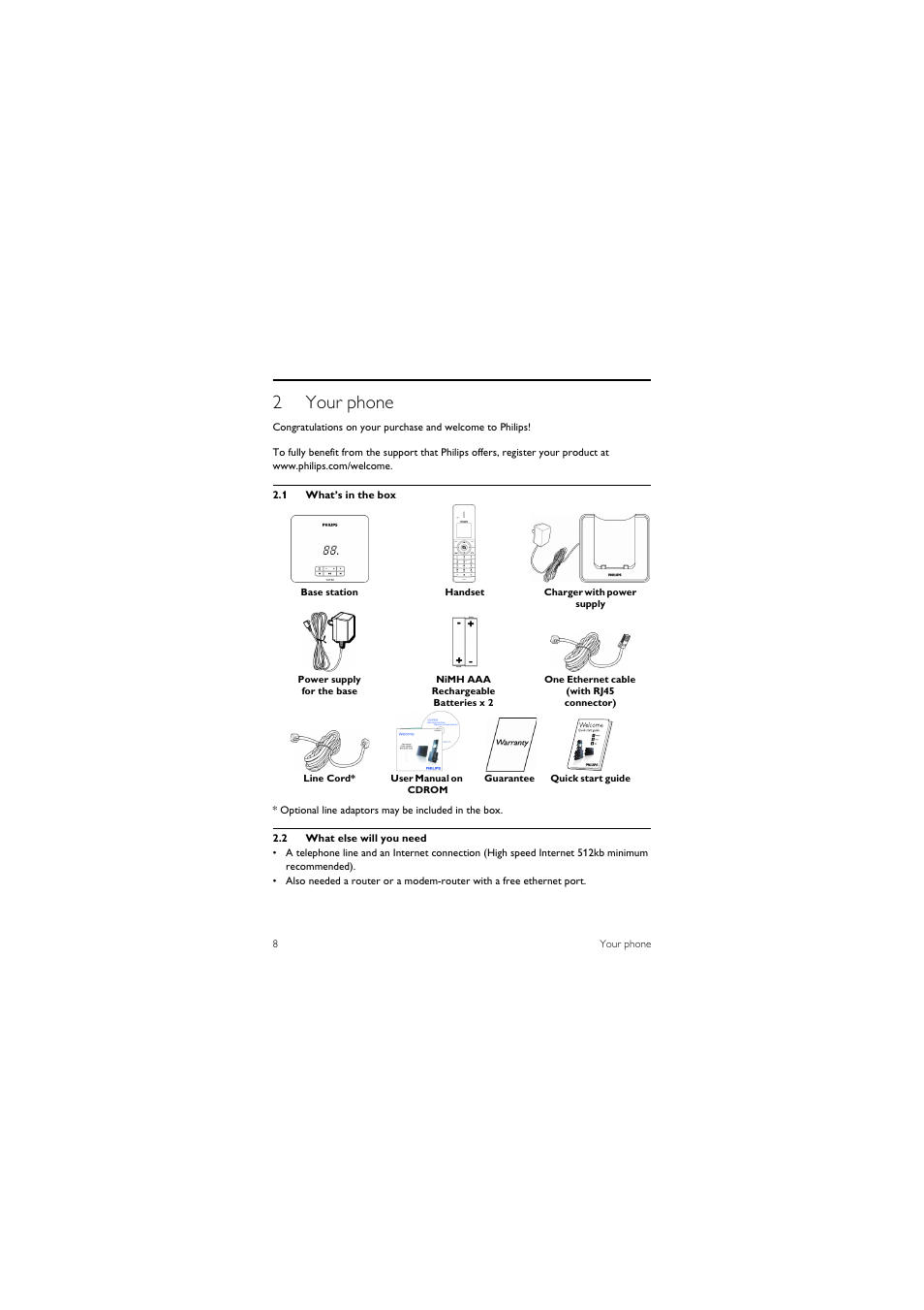 2 your phone, 1 what’s in the box, 2 what else will you need | 2your phone | Philips 855 User Manual | Page 11 / 72