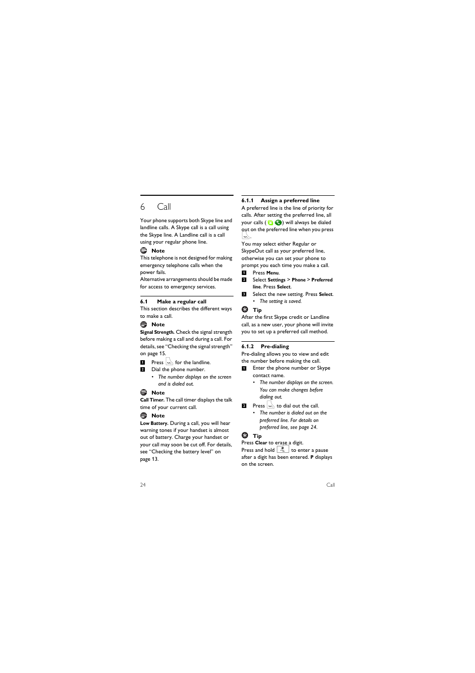 6 call, 1 make a regular call, 6call | Philips 855 User Manual | Page 27 / 72
