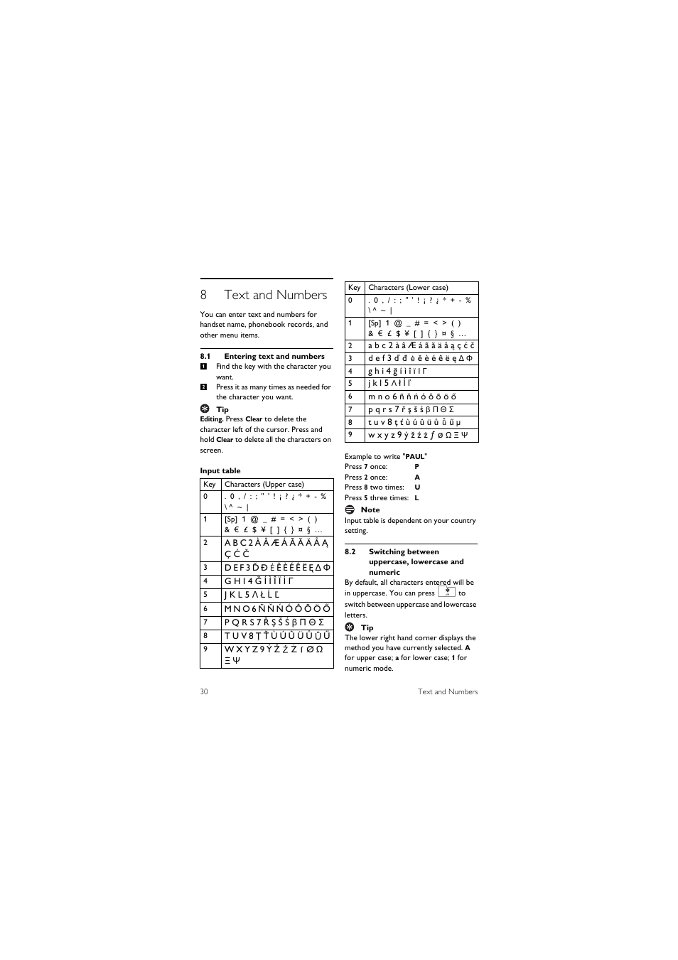 8 text and numbers, 1 entering text and numbers, 8text and numbers | Philips 855 User Manual | Page 33 / 72