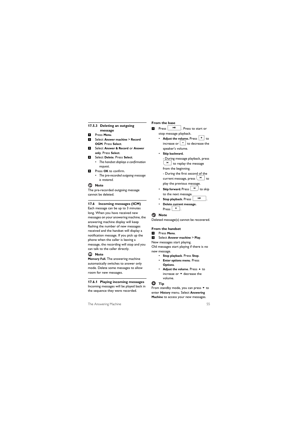 6 incoming messages (icm) | Philips 855 User Manual | Page 58 / 72