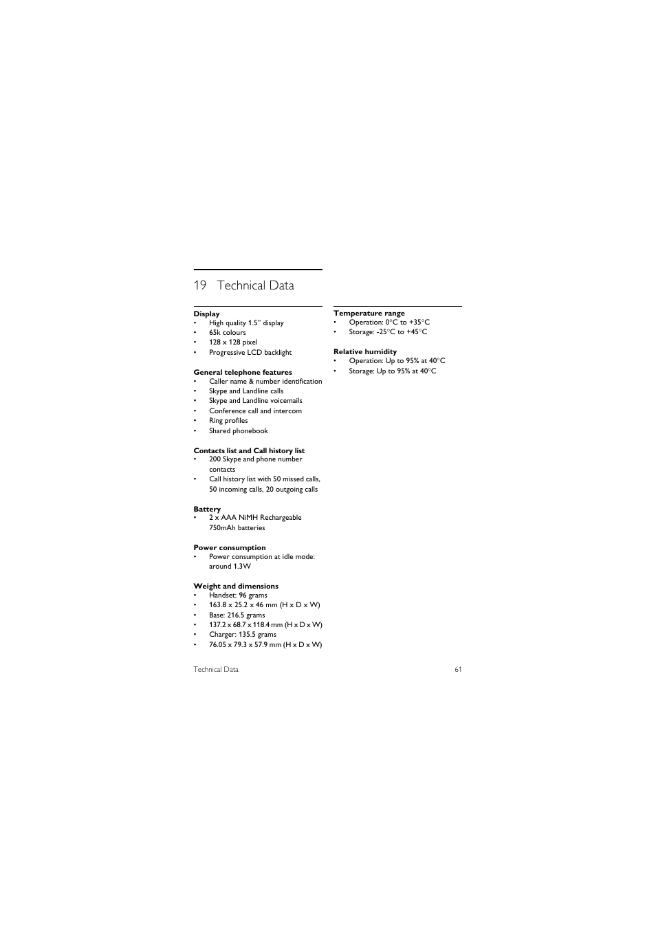 19 technical data | Philips 855 User Manual | Page 64 / 72