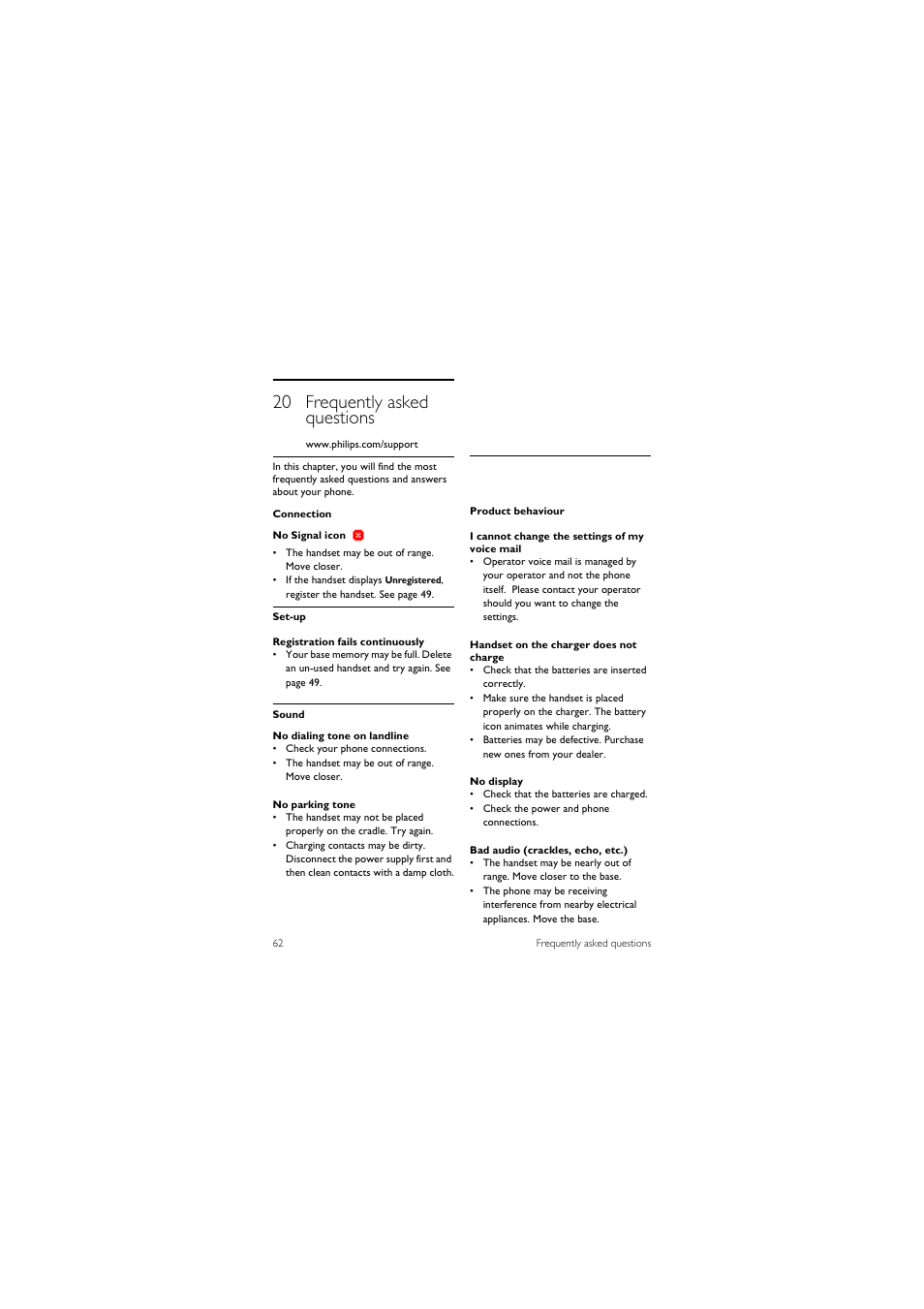 20 frequently asked questions | Philips 855 User Manual | Page 65 / 72
