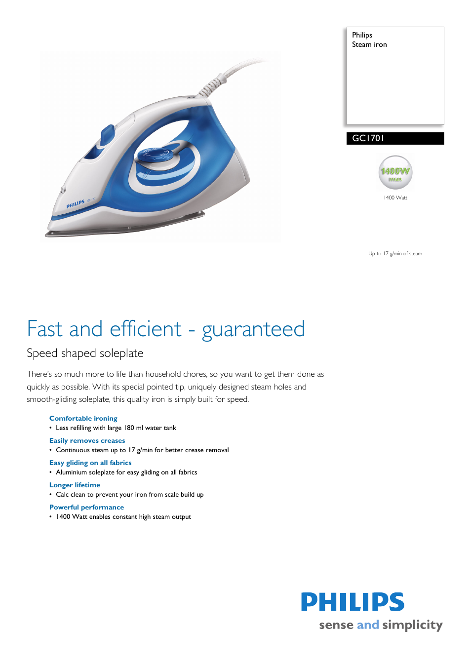 Philips GC1701 User Manual | 2 pages