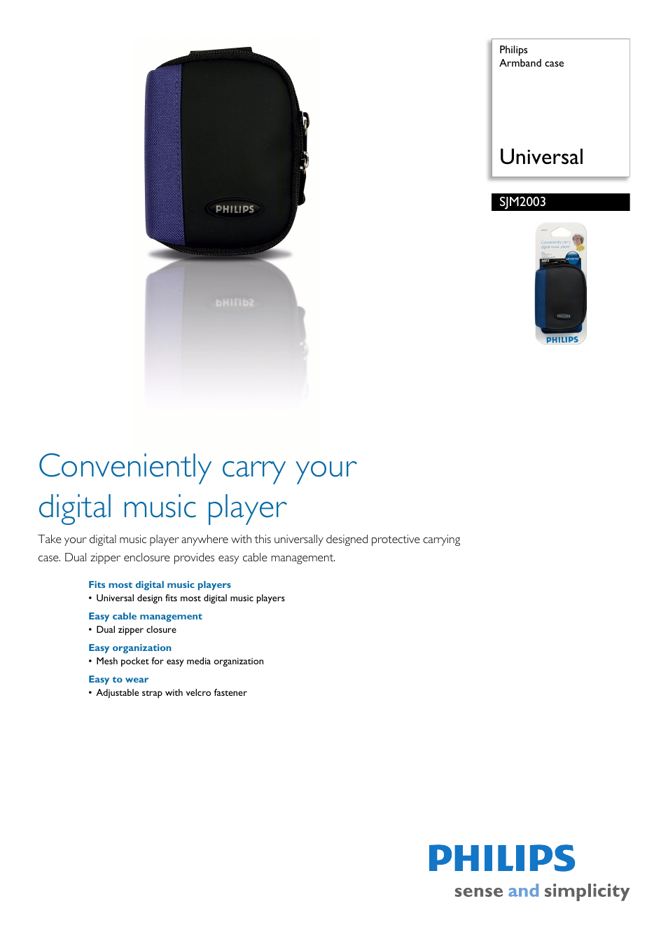 Philips ARMBAND CASE SJM2003 User Manual | 2 pages