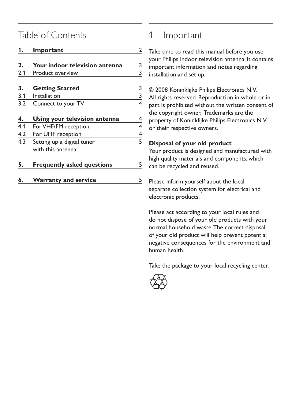 Philips Indoor Antenna User Manual | Page 2 / 16