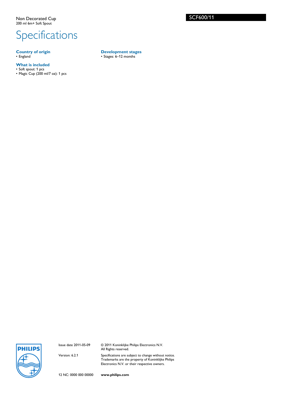 Country of origin, What is included, Specifications | Philips | Philips SCF600/11 User Manual | Page 2 / 2