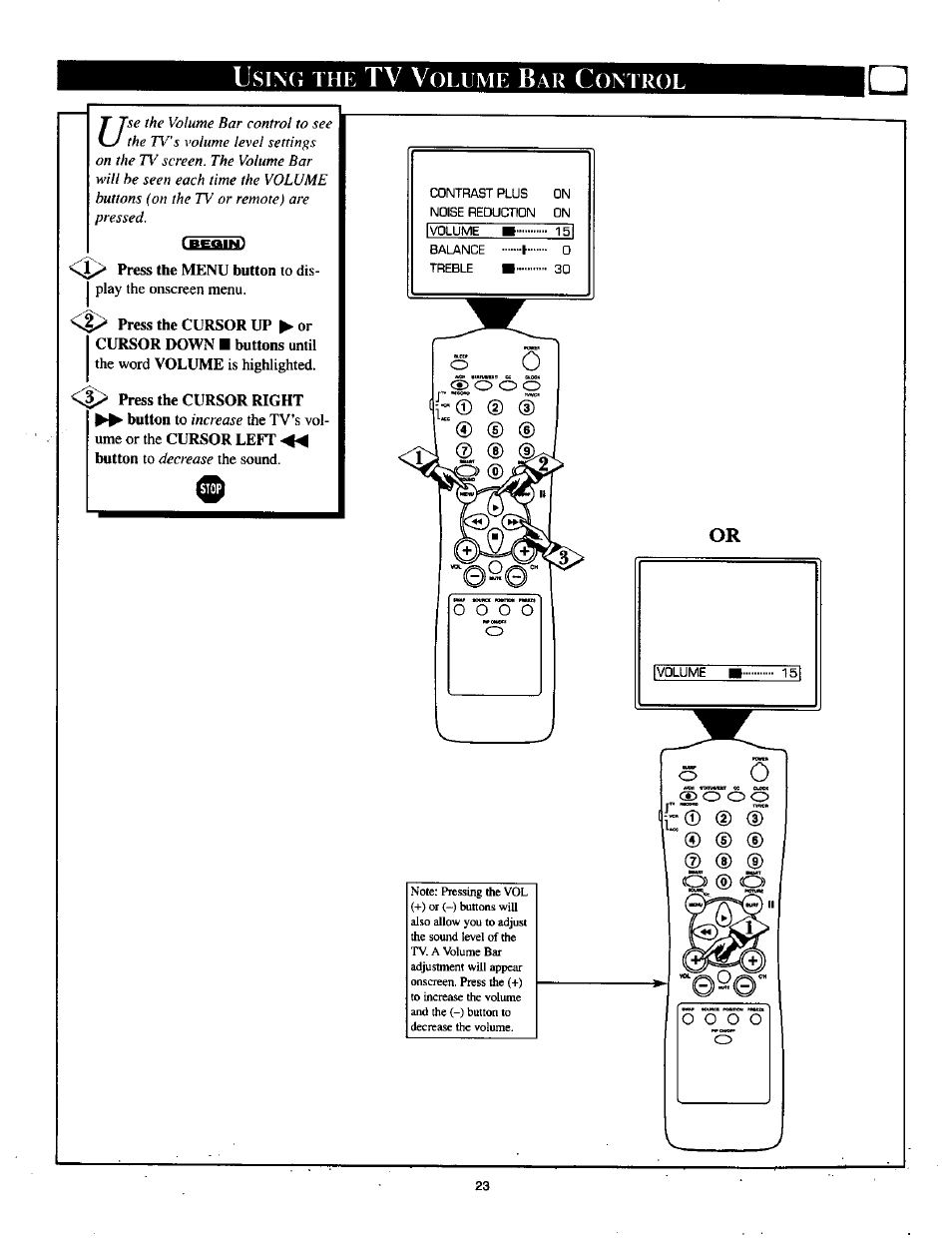 Usin(; the tv voleme b, O o o, Ontrol | Philips TP2785CI User Manual | Page 23 / 48