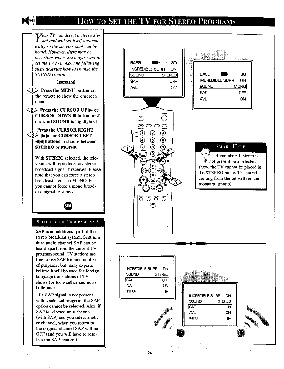 И"») i, How то set the tv for stereo pro(;rams, И"») i how то s | Tereo, Rams | Philips TP2785CI User Manual | Page 24 / 48