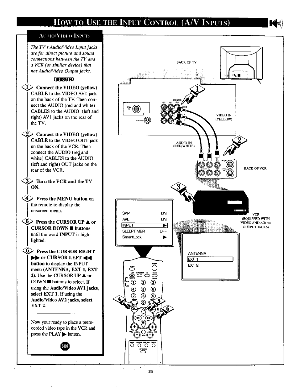 How to use the input control (a/v inputs), How to u, A/v i | Ih"i), Nput, Ontrol, Nputs | Philips TP2785CI User Manual | Page 25 / 48