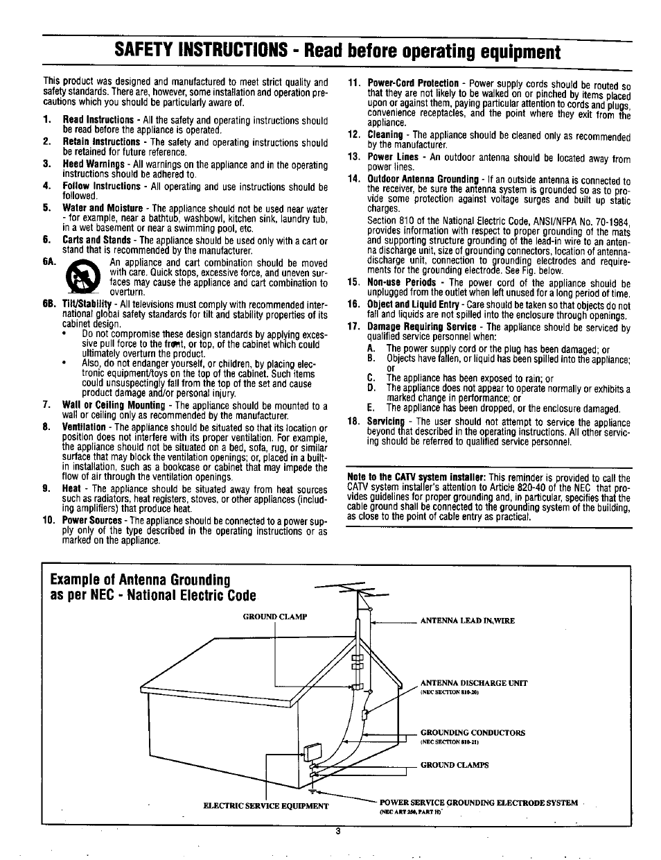 Read instructions, Retain instructions, 6a. 6b. 7 | Heed warnings, Follow instructions, Water and moisture, Carts and stands, Tiiystabllity, Wall or ceiling mounting, Ventilation | Philips TP2785CI User Manual | Page 3 / 48