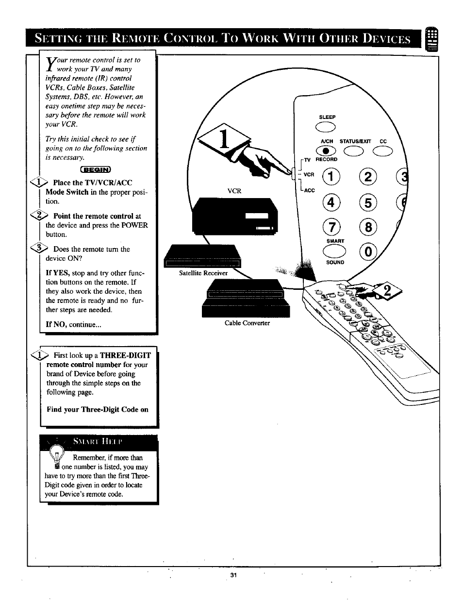 Point the remote control at, Find your three-digit code on | Philips TP2785CI User Manual | Page 31 / 48