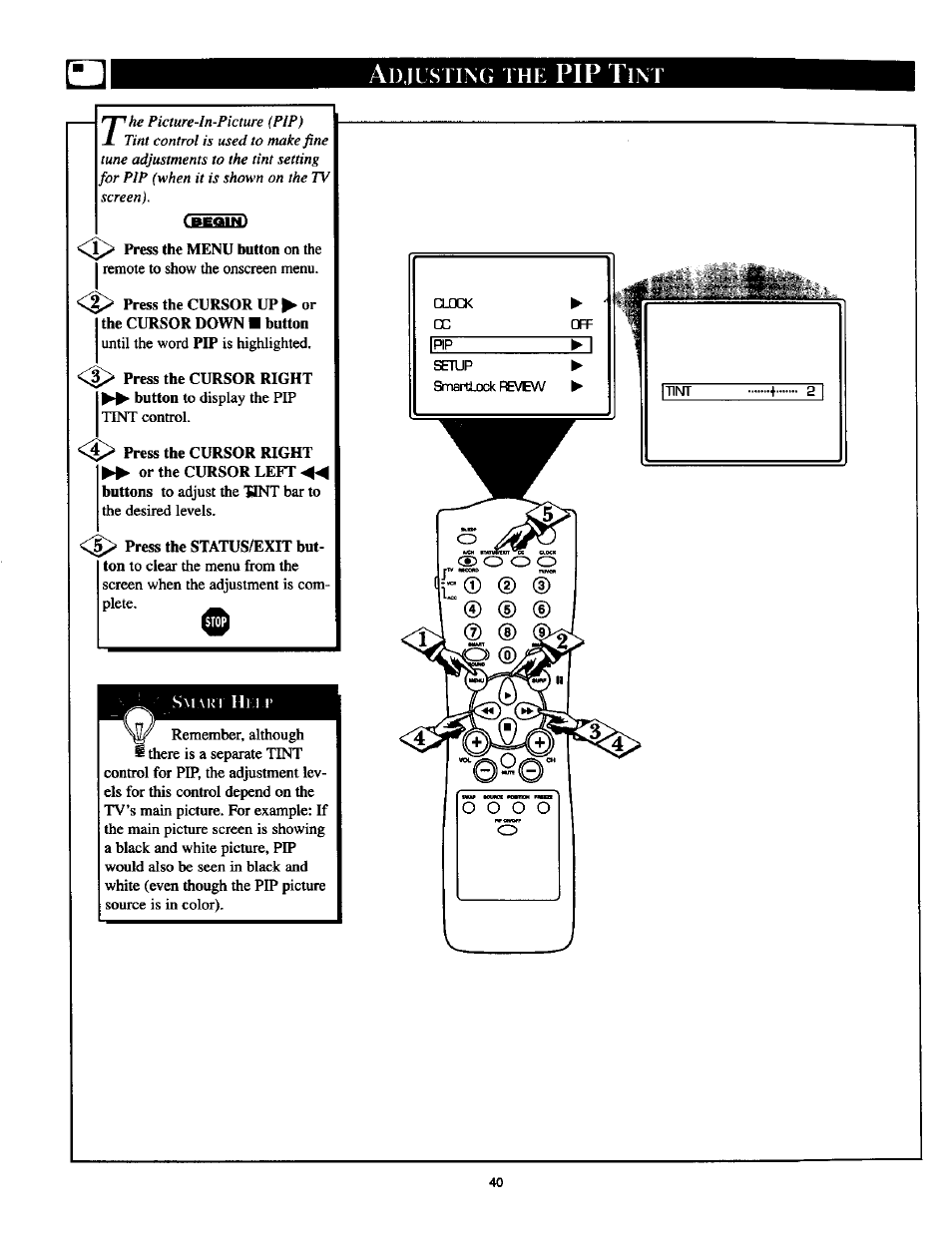 Pip t, Frint ^ + 1, Djusting | Philips TP2785CI User Manual | Page 40 / 48