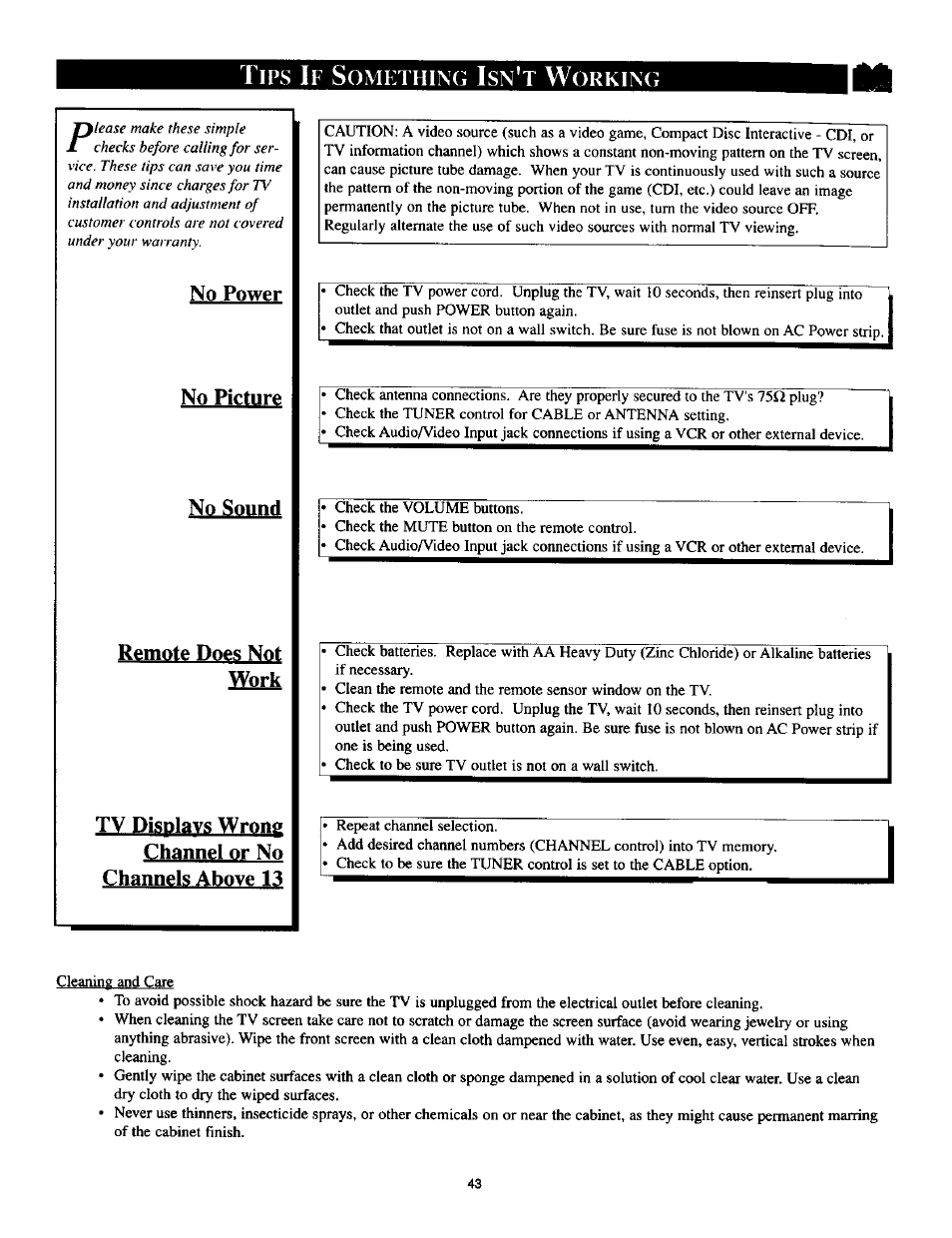 Tips if something isn't working, Tips if something isn’t working | Philips TP2785CI User Manual | Page 43 / 48