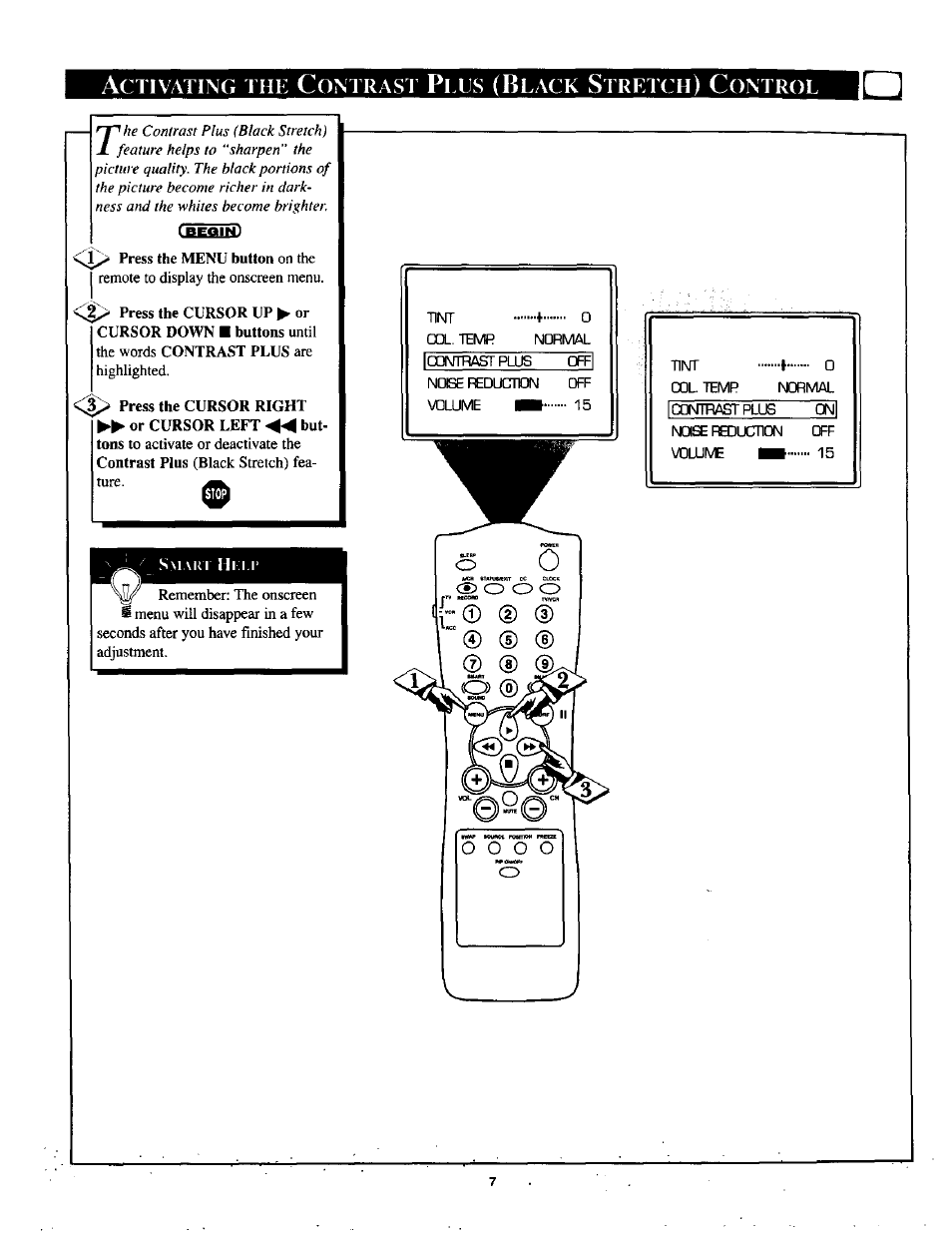 Activating contrast plus (black stretch), Cd (d | Philips TP2785CI User Manual | Page 7 / 48