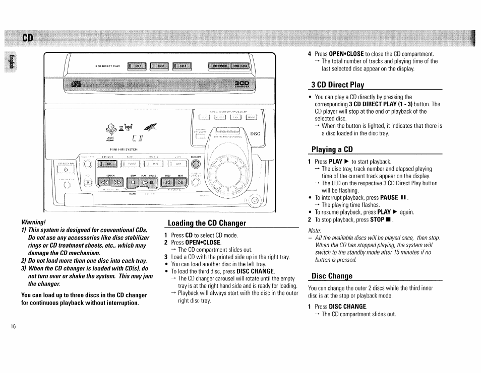 2 press open-close, 1 press disc change, Cd -18 | Philips FW 72C User Manual | Page 16 / 74