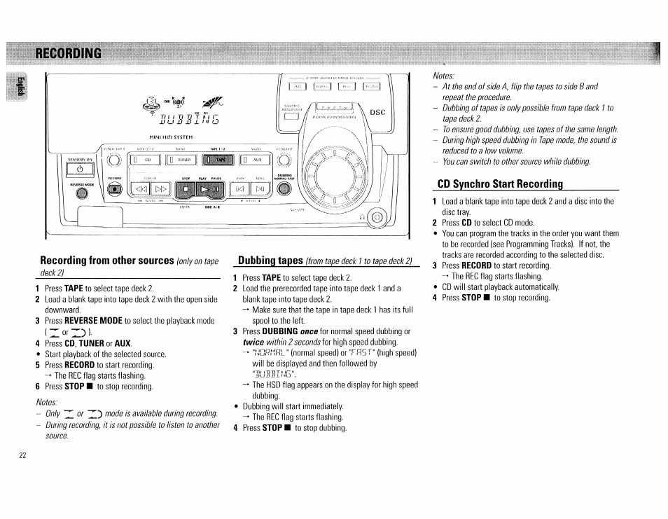 Recording | Philips FW 72C User Manual | Page 22 / 74