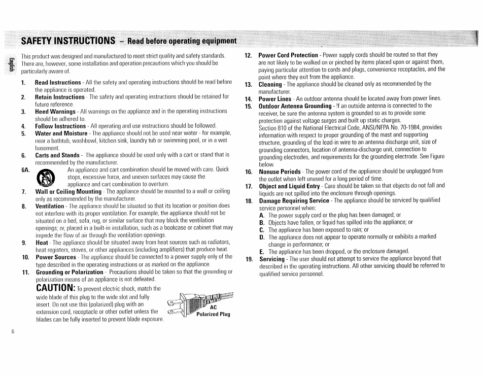 Caution | Philips FW 72C User Manual | Page 6 / 74