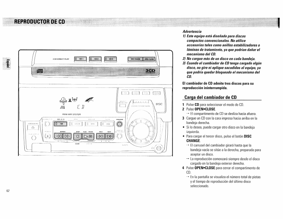 Reproductor de со | Philips FW 72C User Manual | Page 62 / 74