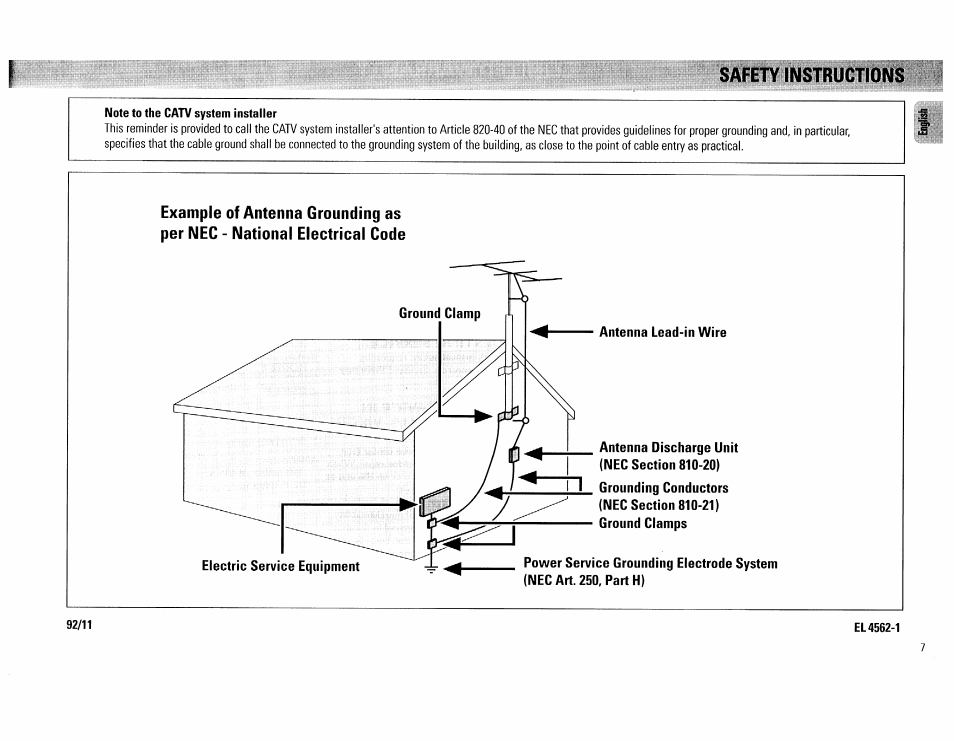 Note to the catv system installer, El 4562-1 | Philips FW 72C User Manual | Page 7 / 74