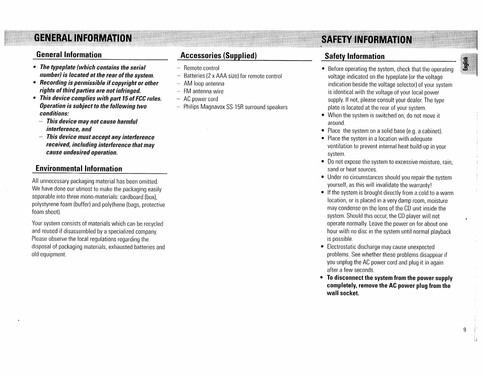 General information, General/safety information -9 | Philips FW 72C User Manual | Page 9 / 74