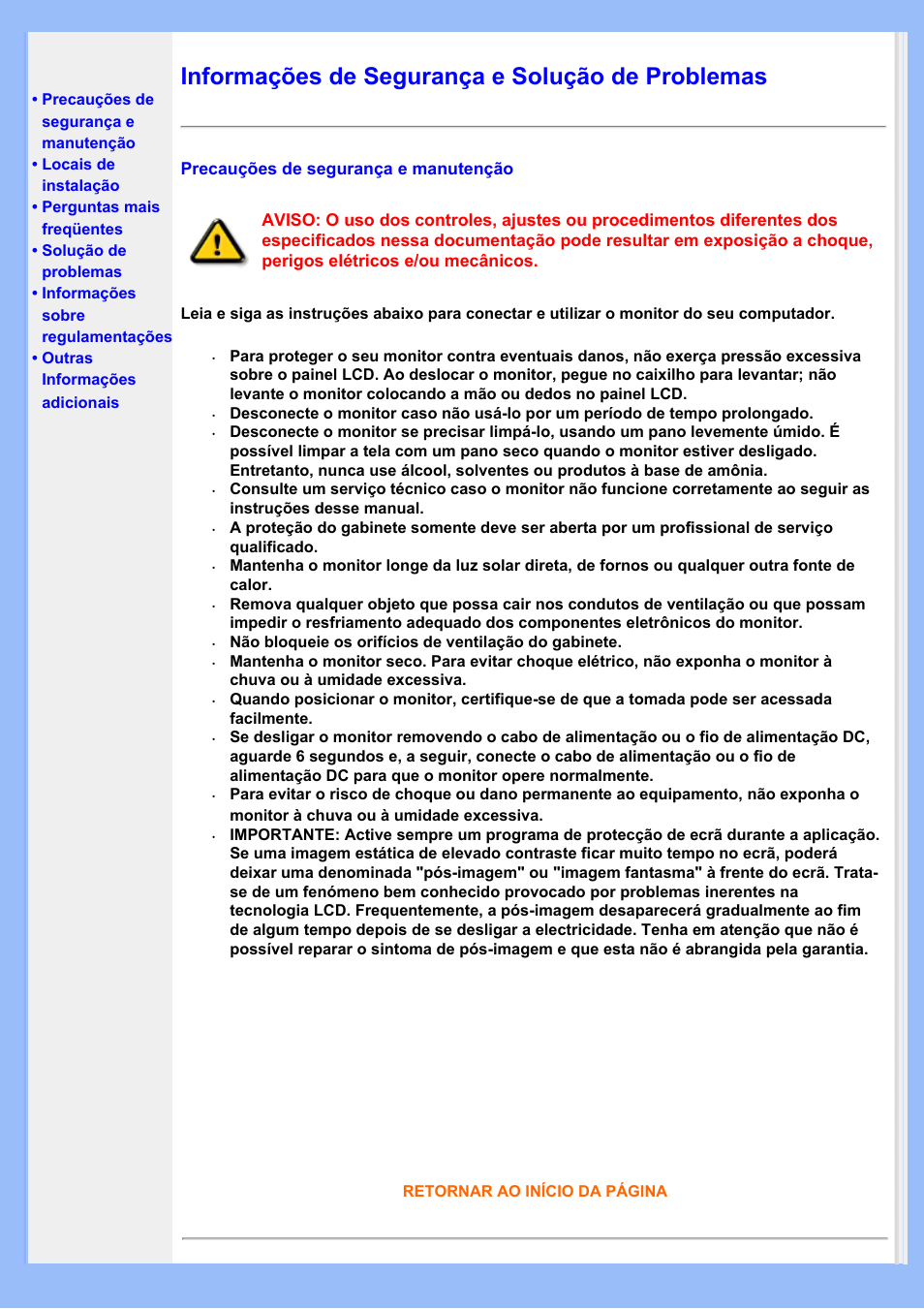 Informações de segurança e solução de problemas | Philips 200VW8 User Manual | Page 2 / 88