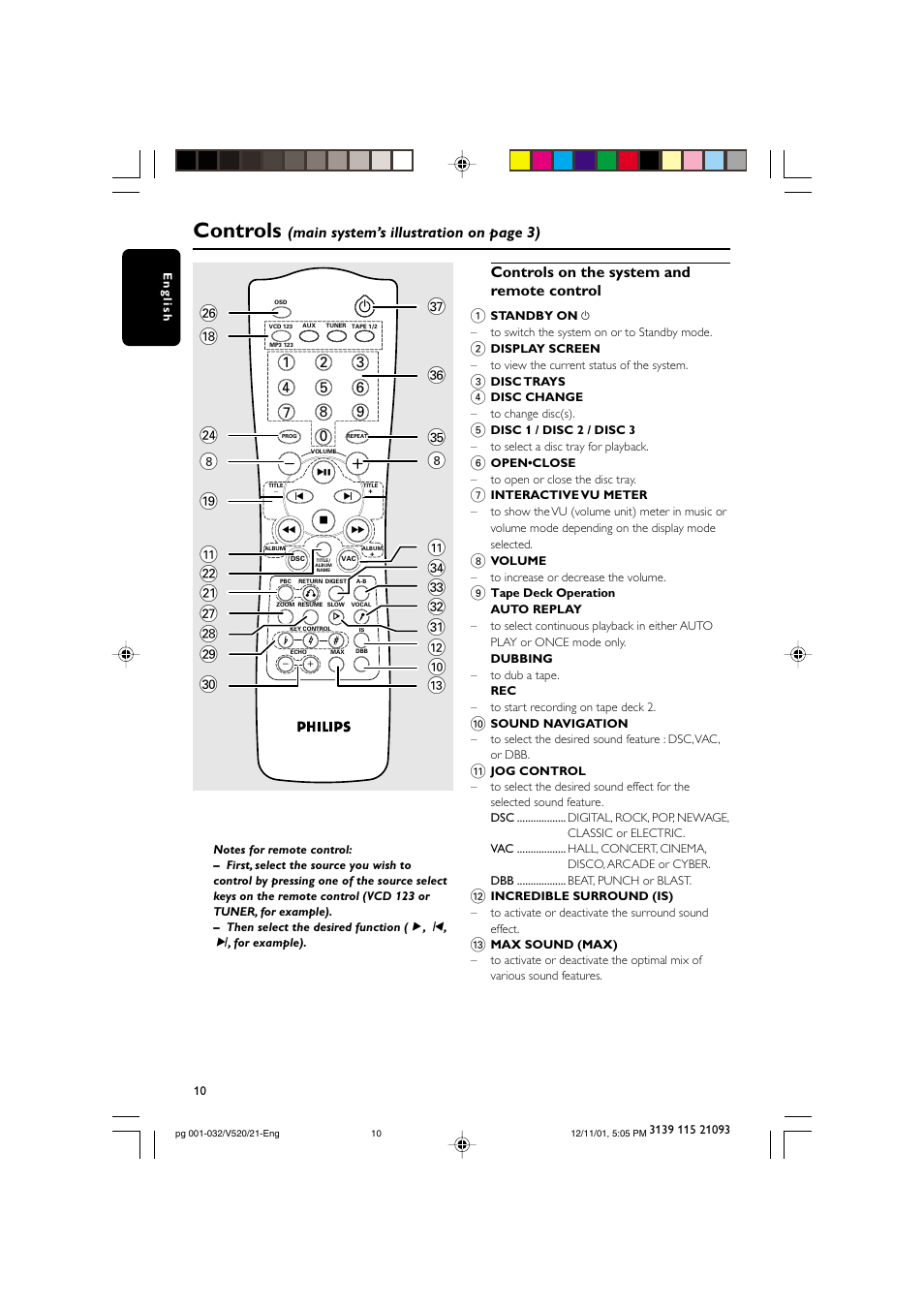 Controls, 8 ( ≥ ! ™ ¡ • ª º # @ ⁄ ¤ ‹ › ! 8 ﬁ ﬂ | Philips FW-V520 User Manual | Page 10 / 33