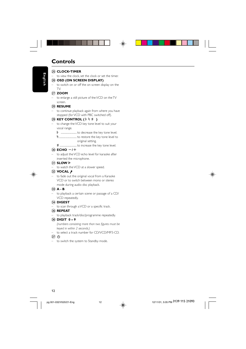 Controls | Philips FW-V520 User Manual | Page 12 / 33