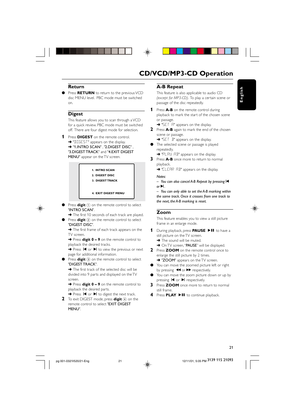 Cd/vcd/mp3-cd operation | Philips FW-V520 User Manual | Page 21 / 33