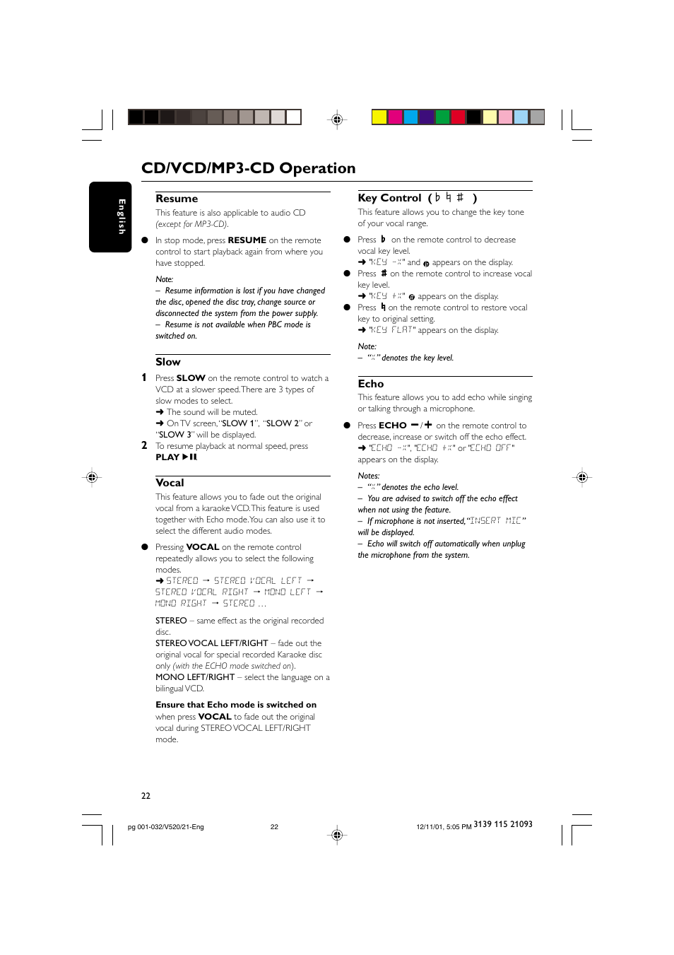 Cd/vcd/mp3-cd operation | Philips FW-V520 User Manual | Page 22 / 33