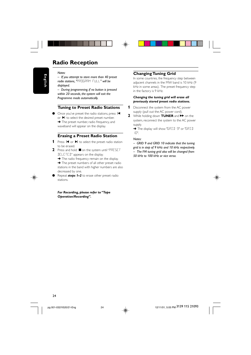 Radio reception | Philips FW-V520 User Manual | Page 24 / 33