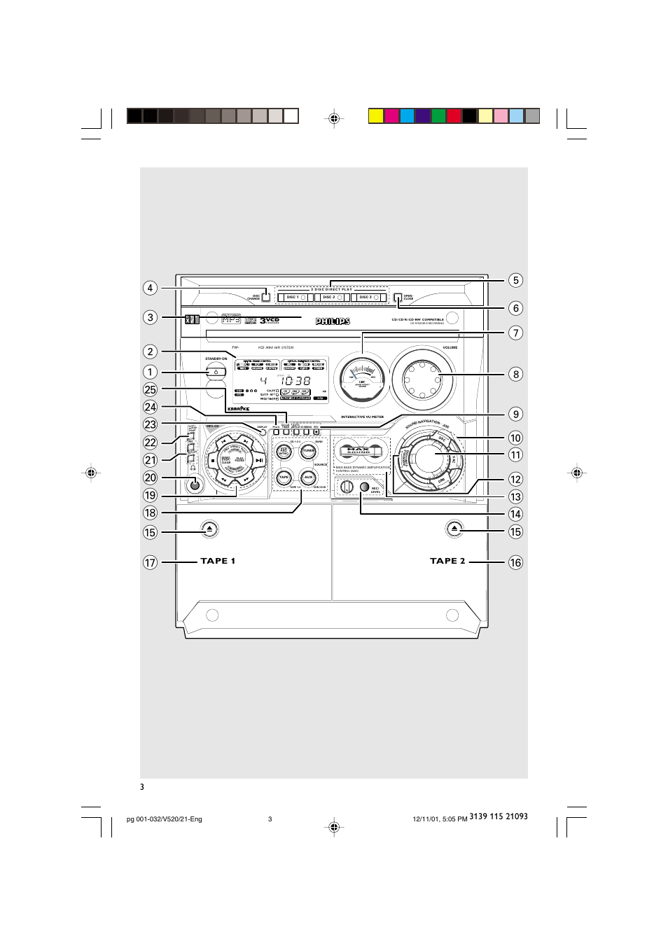 Tape 1 tape 2 | Philips FW-V520 User Manual | Page 3 / 33