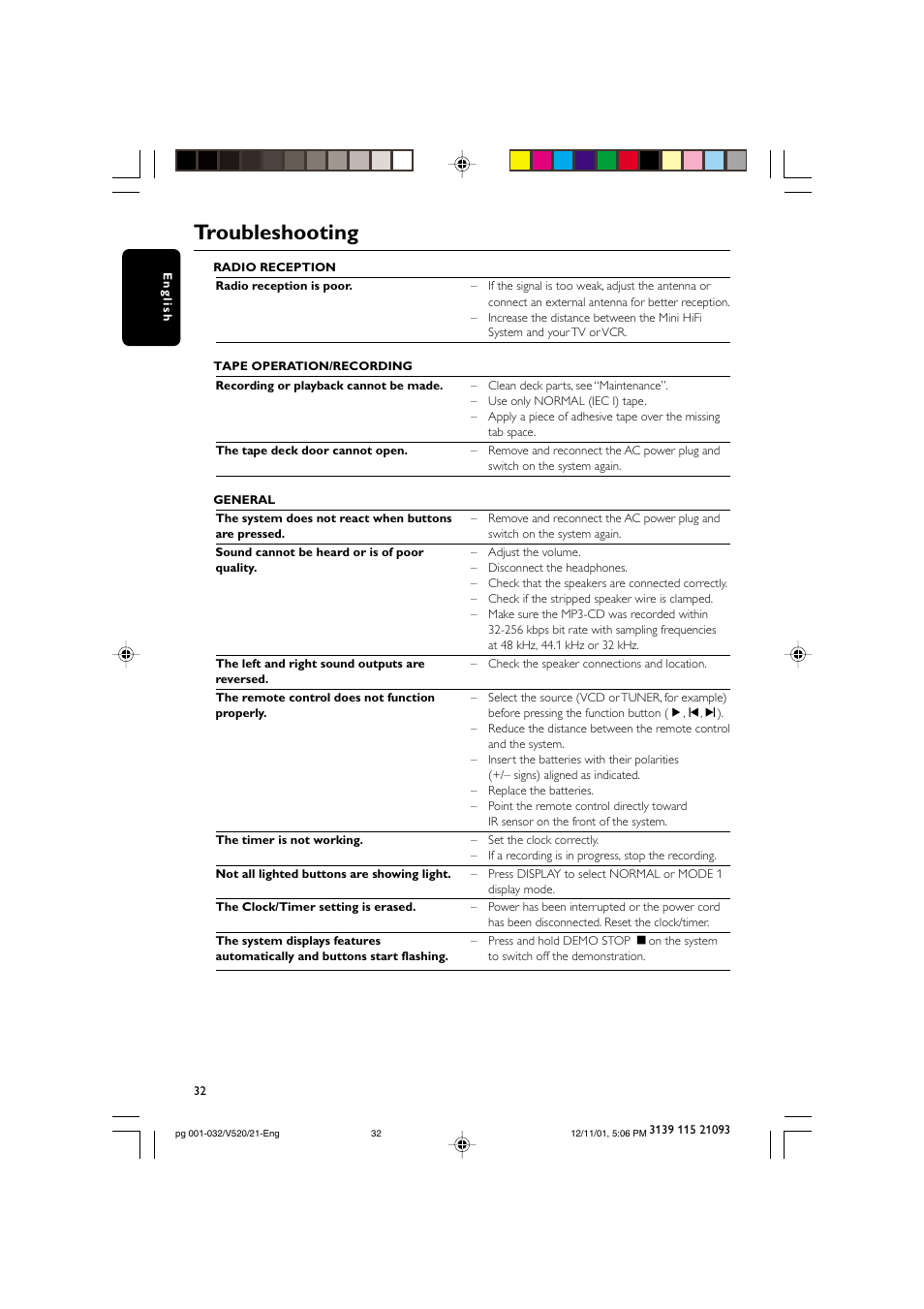 Troubleshooting | Philips FW-V520 User Manual | Page 32 / 33