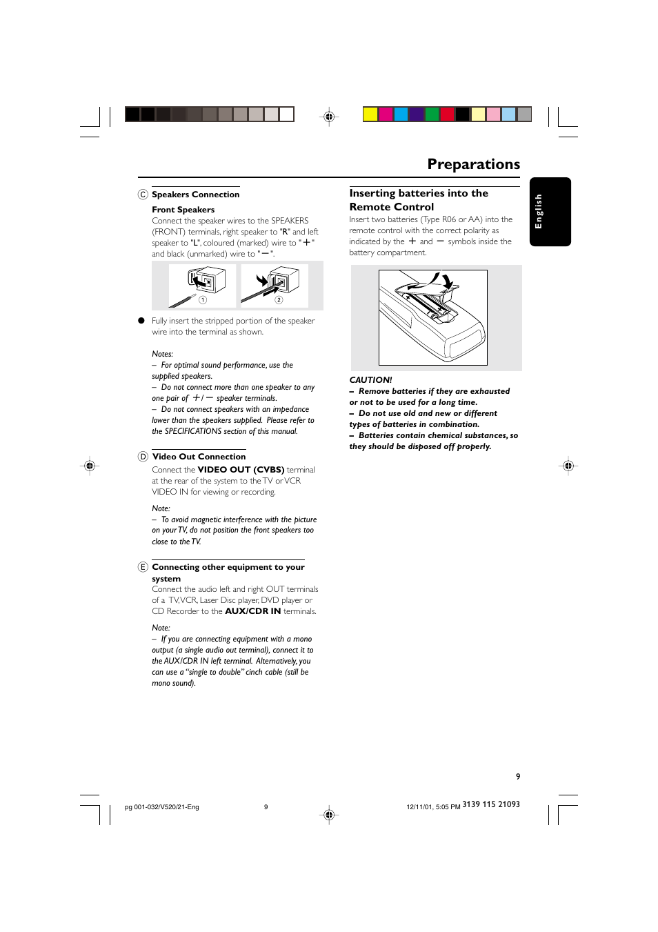 Preparations | Philips FW-V520 User Manual | Page 9 / 33