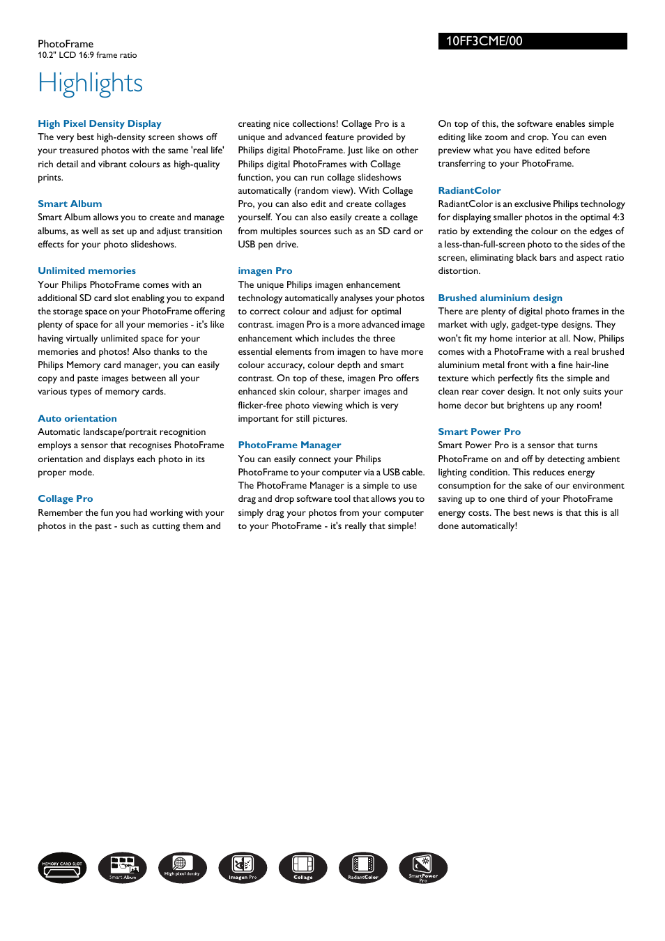 Highlights | Philips 10FF3CME/00 User Manual | Page 2 / 3
