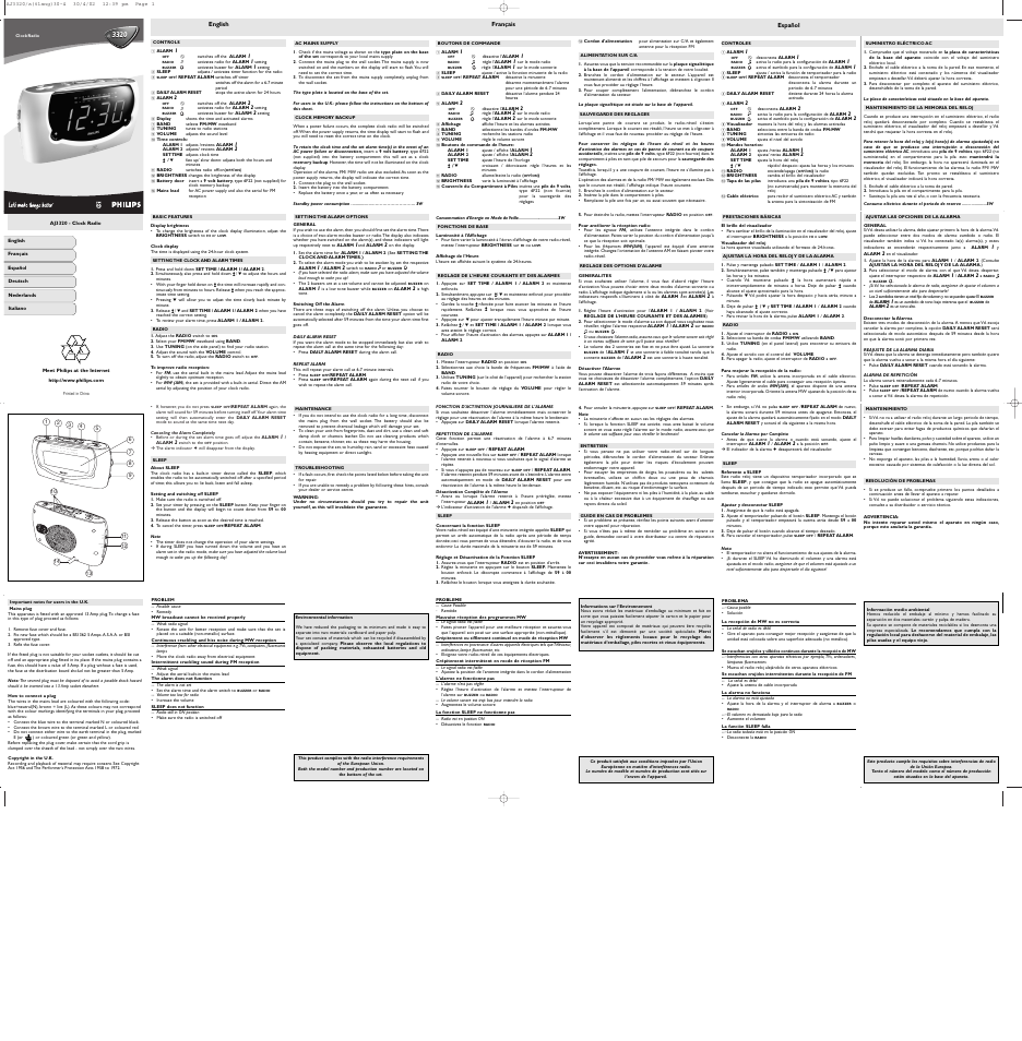 Philips AJ3320/00 User Manual | 2 pages