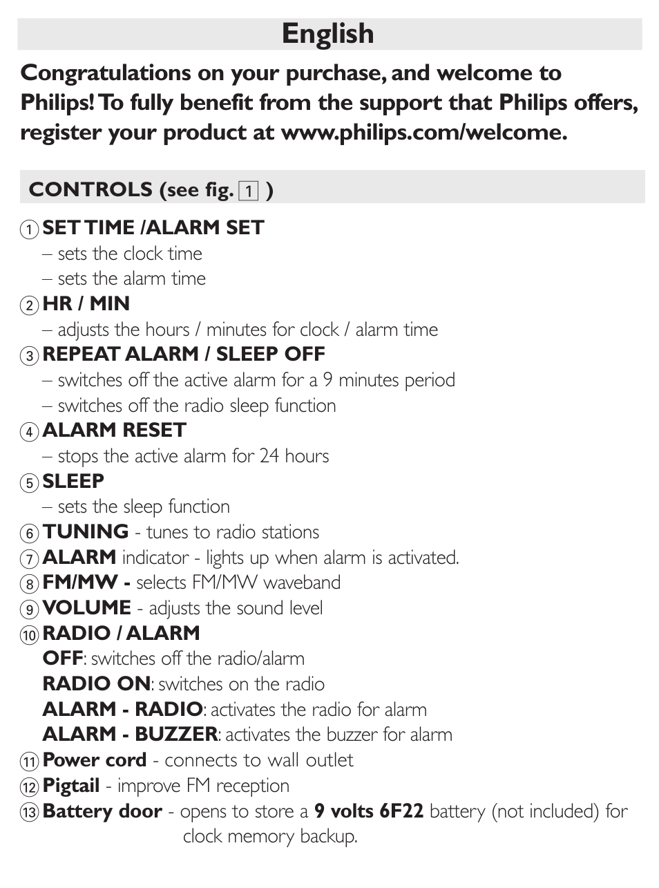English | Philips AJ3122 User Manual | Page 3 / 11