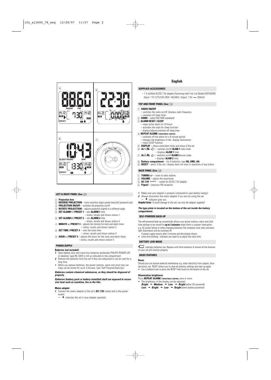 English | Philips AJ3600 User Manual | Page 2 / 4