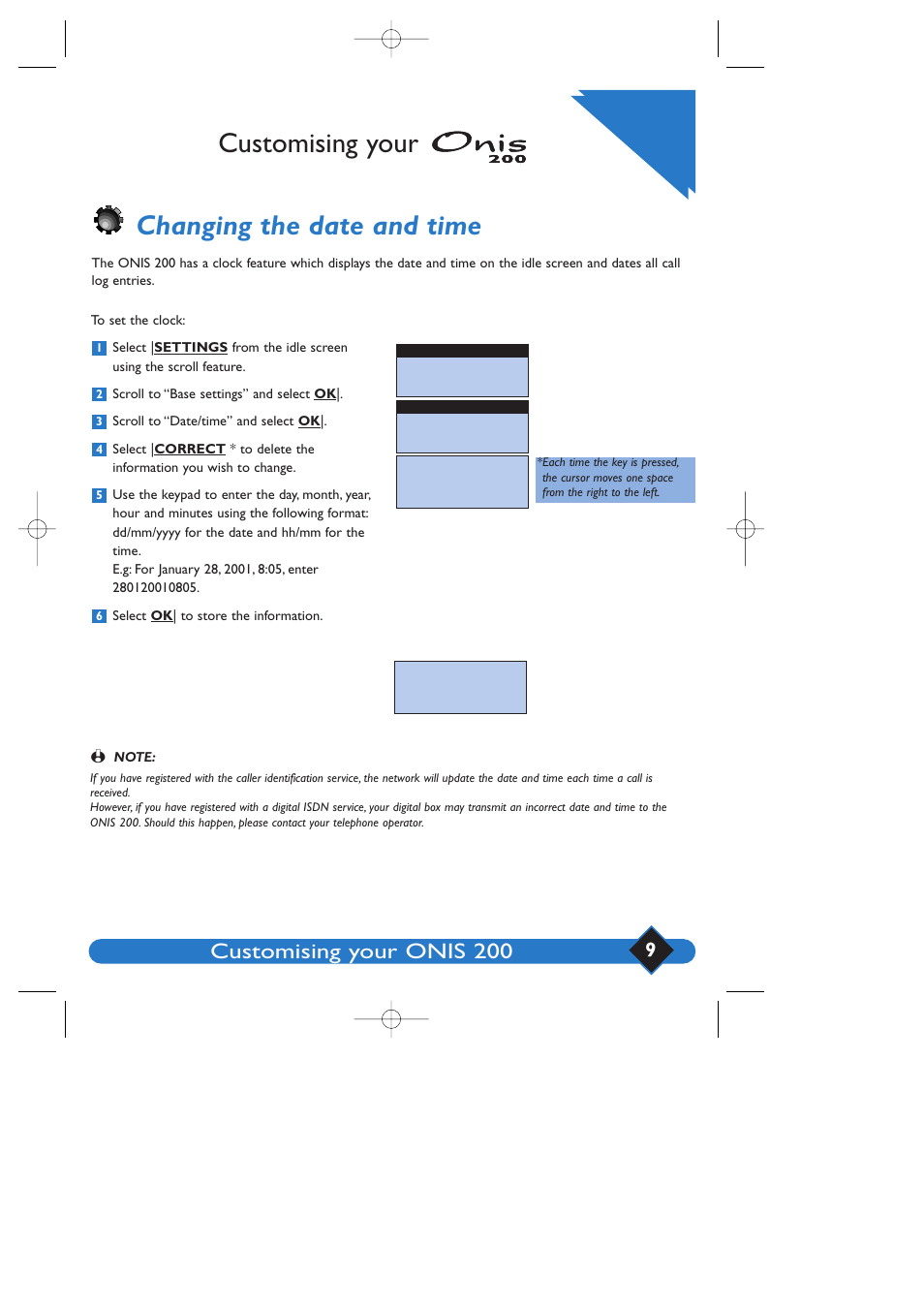 Customising your, Changing the date and time, Customising your onis 200 | Philips 200 User Manual | Page 15 / 55